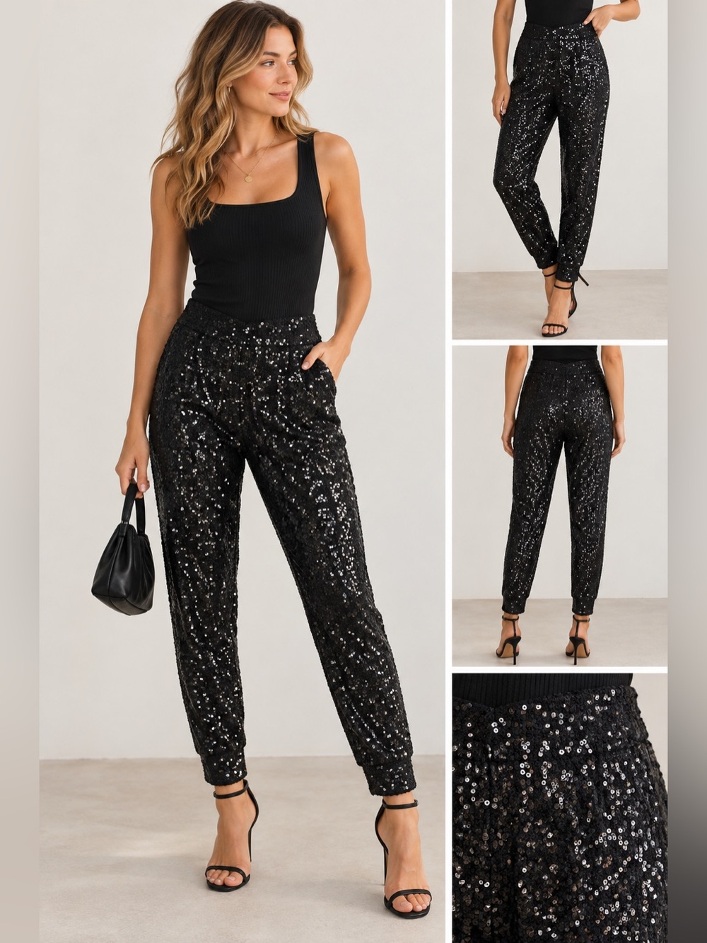 Cable & Gauge Black Sequin Track Joggers
